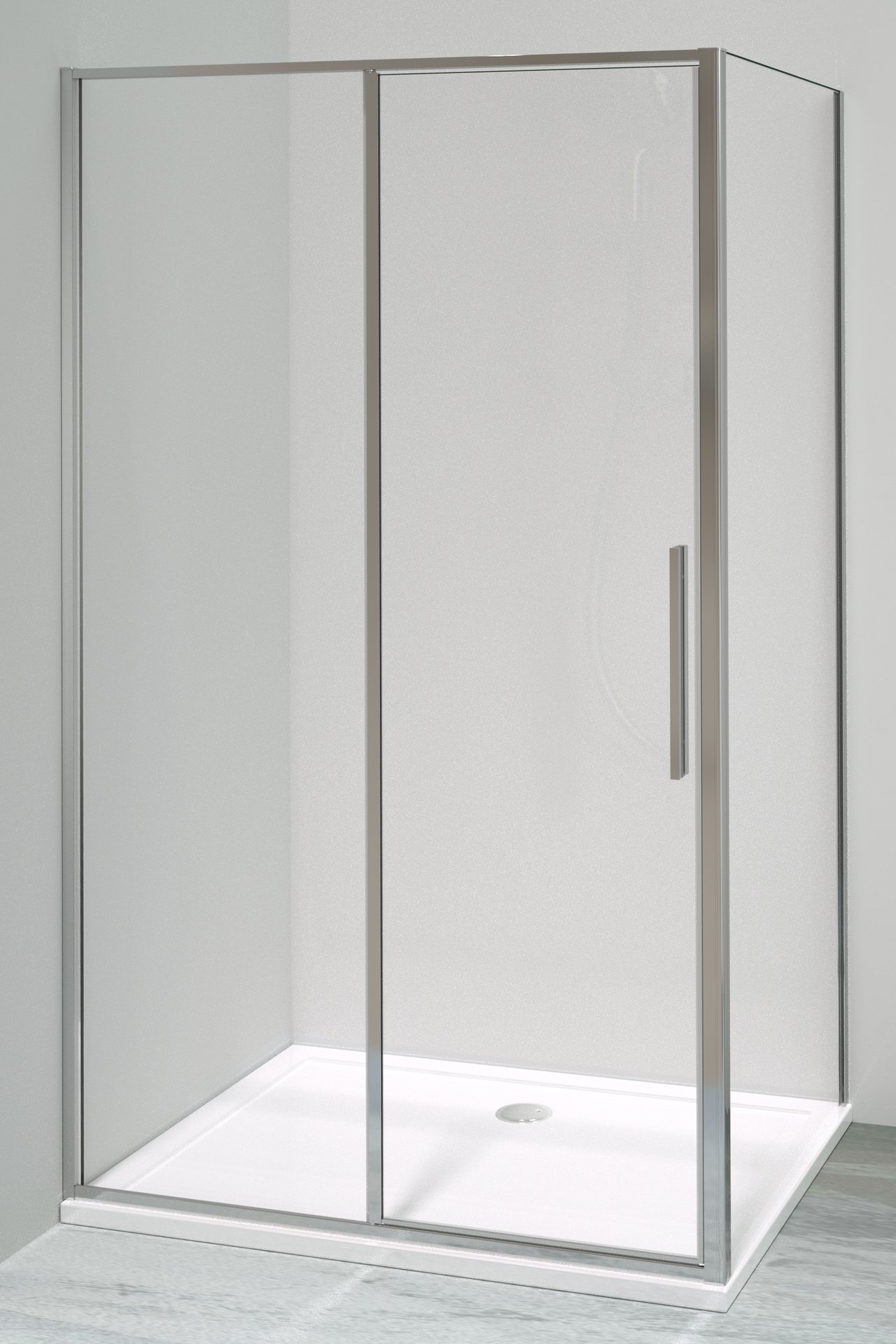 Luca Varess Morano paroi d'angle avec porte pivotante avec 2 panneaux latéraux fixes 90 x 120 cm verre transparent profil chrome brillant