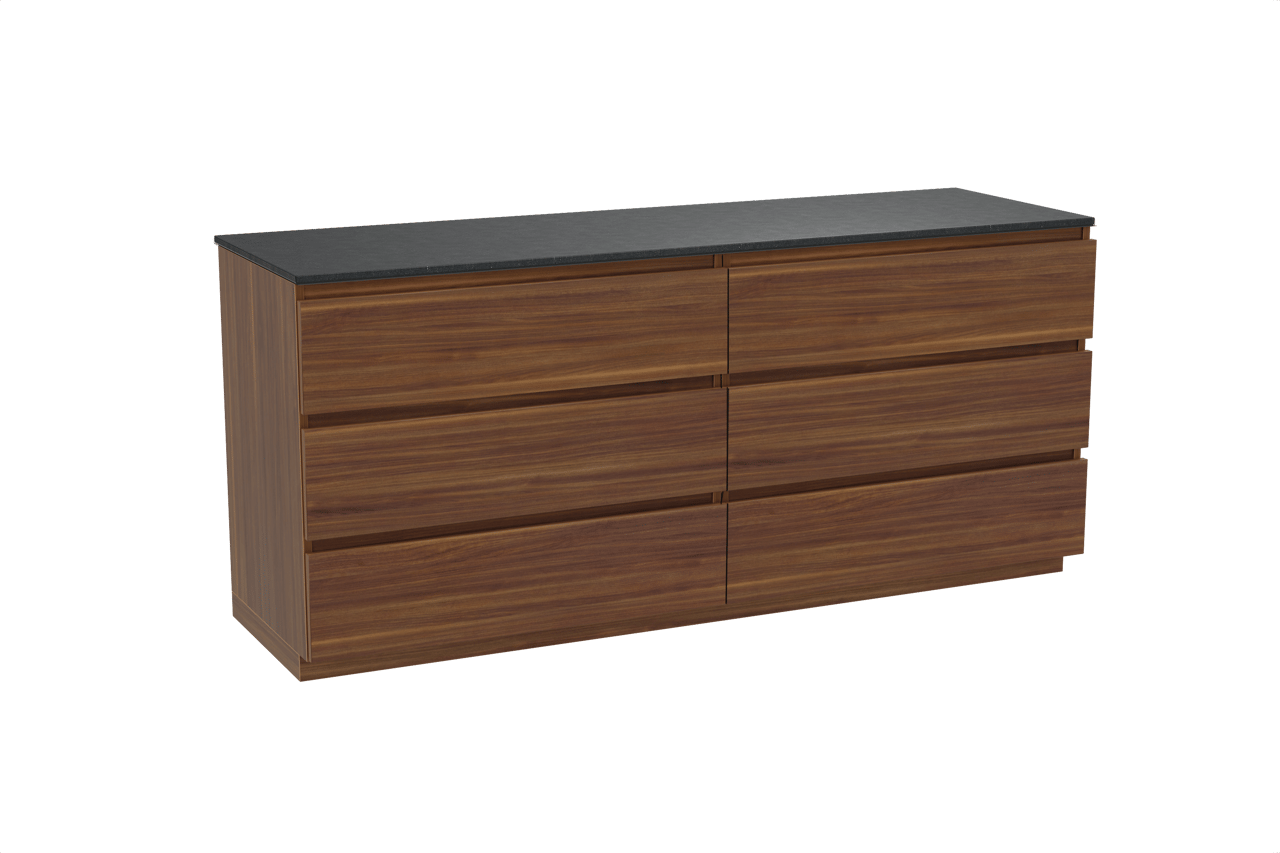 Balmani Lucida meuble salle de bains à poser 180 x 55 cm noyer américain avec Stretto tablette simple ou double en granit noir