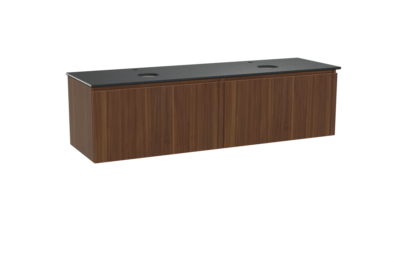 Balmani Sfera meuble salle de bains suspendu 180 x 55 cm noyer américain avec Facetta tablette double en granit noir