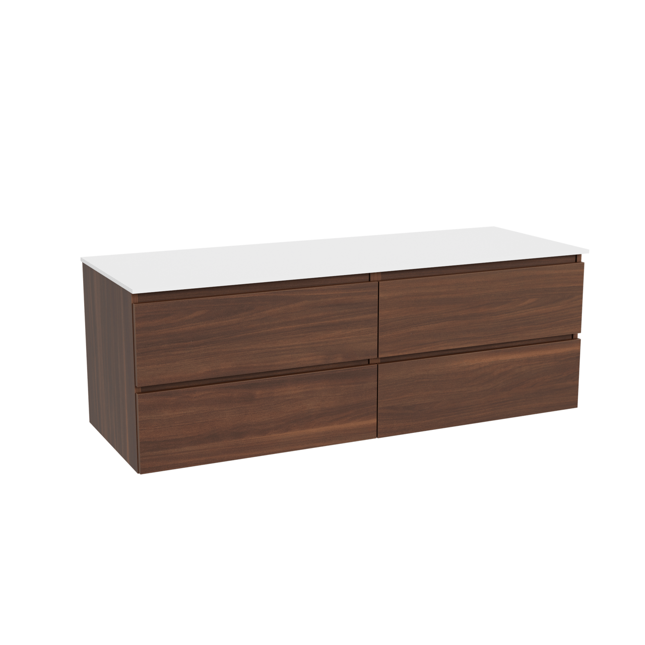 Balmani Lucida hängendes Möbelstück Set: 150 x 55 cm, Amerikanischer Nussbaum, mit Stretto Einzel- oder Doppel Waschtischplatte, Solid Surface Weiß matt