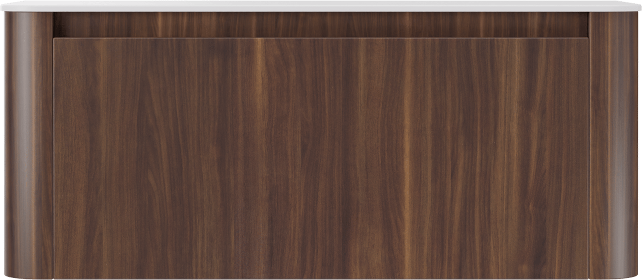 Storke Soft meuble salle de bains suspendu 120 x 46 cm noyer avec Tavola Soft tablette simple ou double vasque en Solid Surface blanc mat