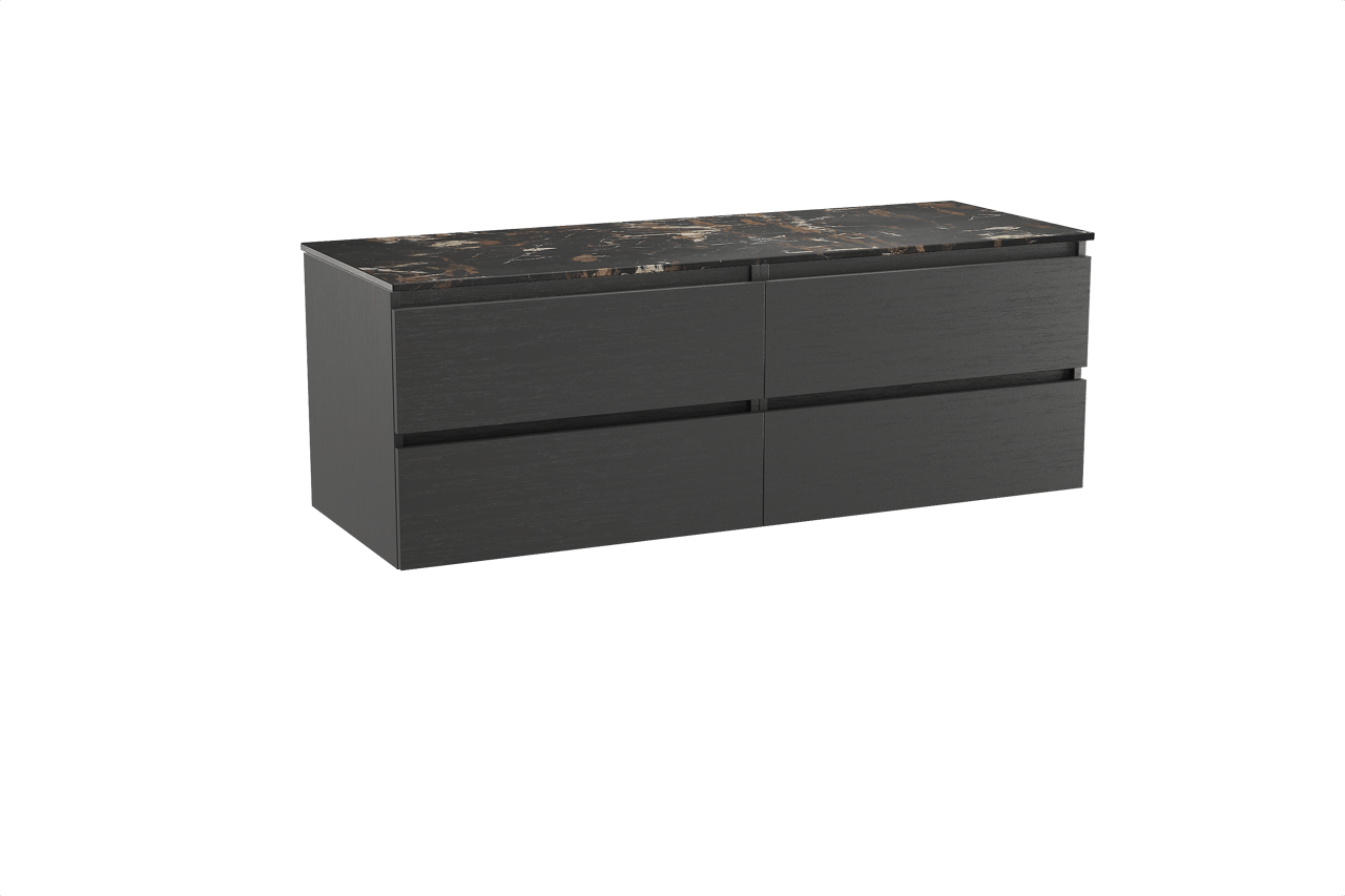 Balmani Lucida meuble salle de bains suspendu 150 x 55 cm chêne noir avec Stretto tablette simple ou double en marbre portoro gold