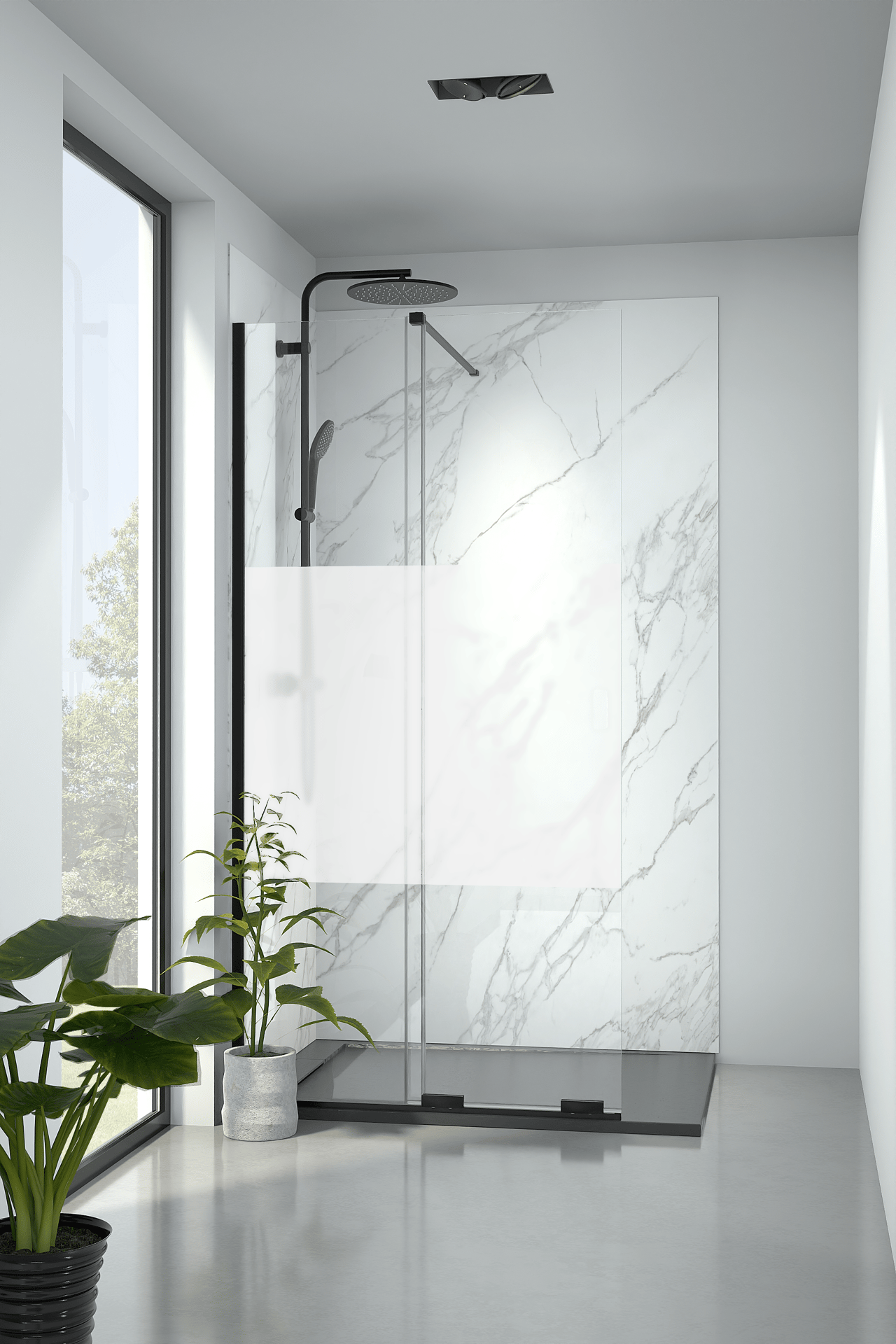 Balmani Move Slide  Walk-In-Dusche mit Schiebetür 120 x 200 cm Band Glas matt schwarz Profil