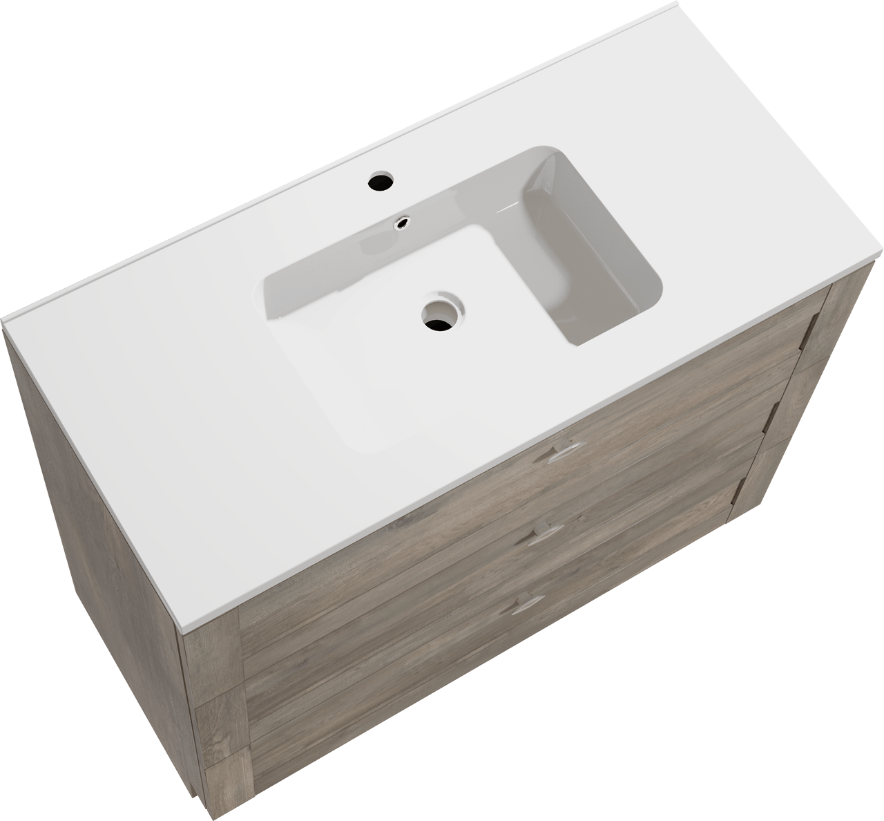 Linie Classo staand badmeubel 100 x 46 cm grijs eiken met Vano enkele wastafel in composietmarmer hoogglans wit