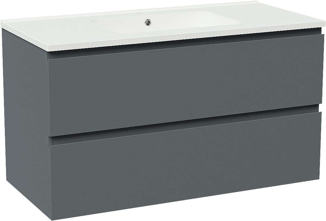 Linie Lado zwevend badmeubel 100 x 46 cm blauw antraciet met Vano enkele wastafel in composietmarmer hoogglans wit