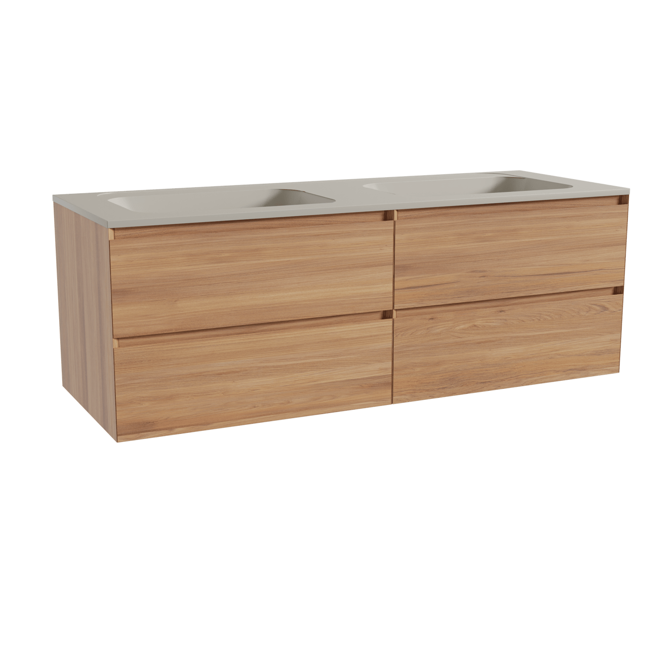 Balmani Mitra meuble salle de bains suspendu 150 x 55 cm teck avec Tablo Strada double vasque en marbre composite soie grise