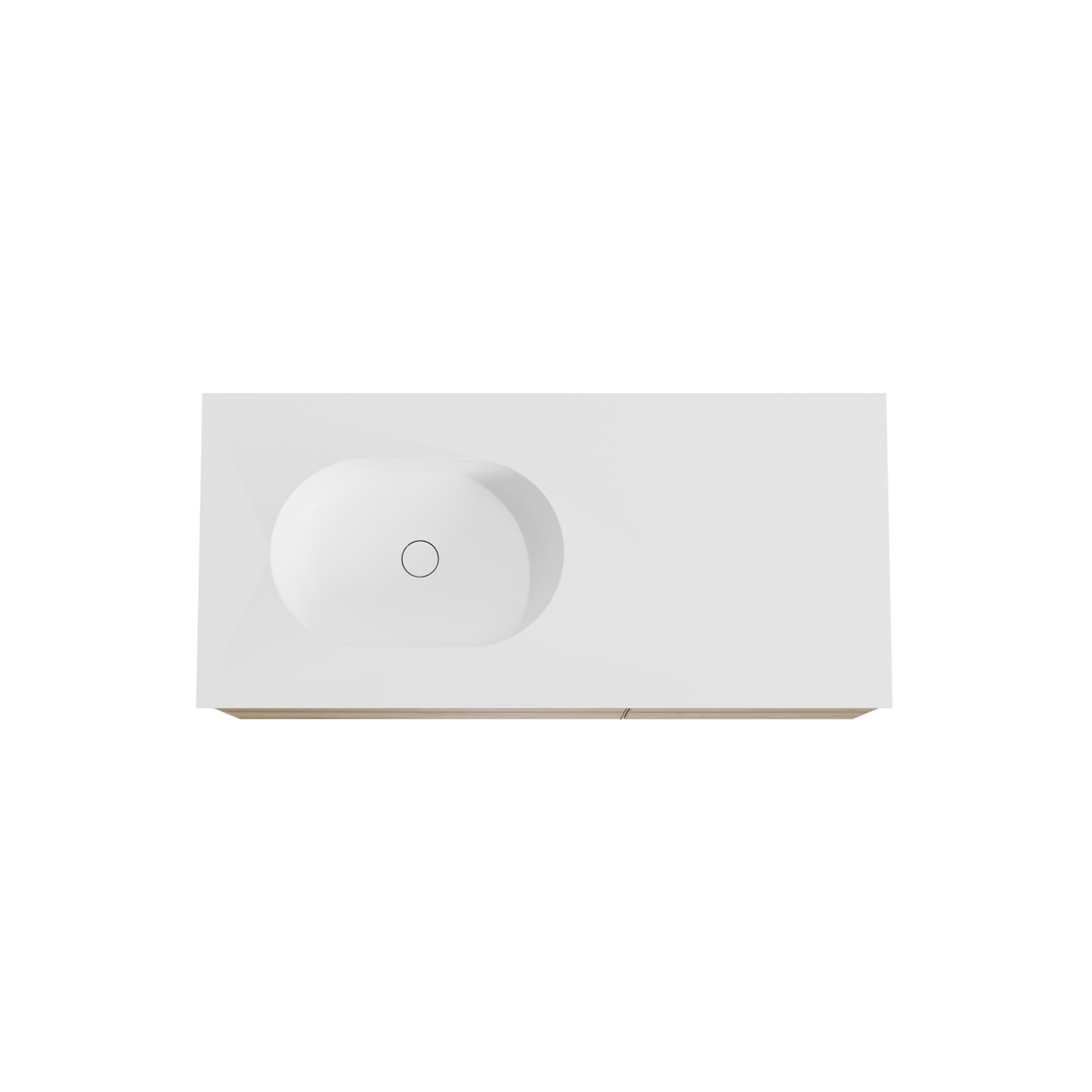 Balmani Mitra hängendes Möbelstück Set: 120 x 55 cm, Rohe Eiche, mit Tablo Oval Waschtisch links, Solid Surface Weiß matt