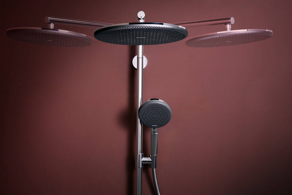 Hansgrohe Raindance Alive S Puro Showerpipe Duschsystem 300 1jet mit Ecostat Element Thermostat, Chrom Glänzend