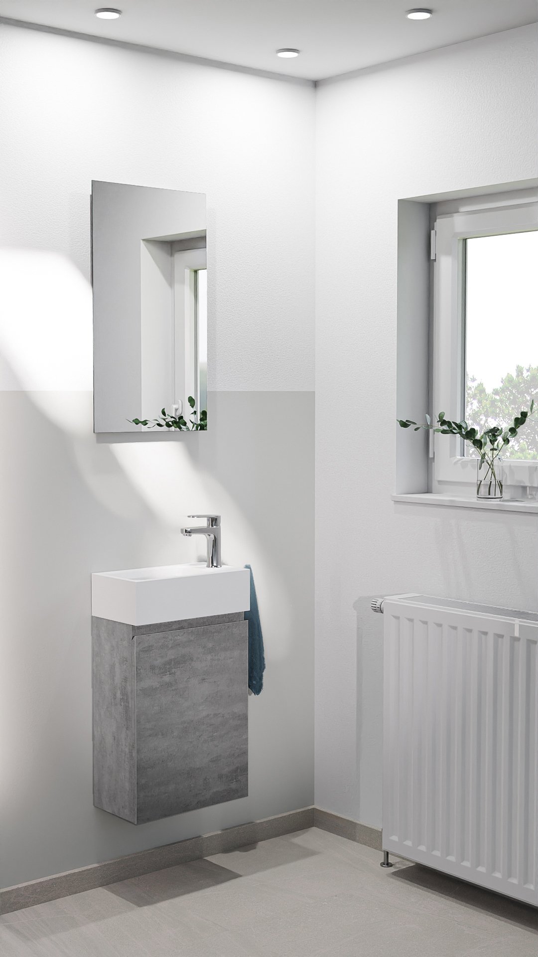 Linie Lado meuble wc suspendu 40 x 22 cm béton gris foncé avec Vano lavabo en marbre composite brillant