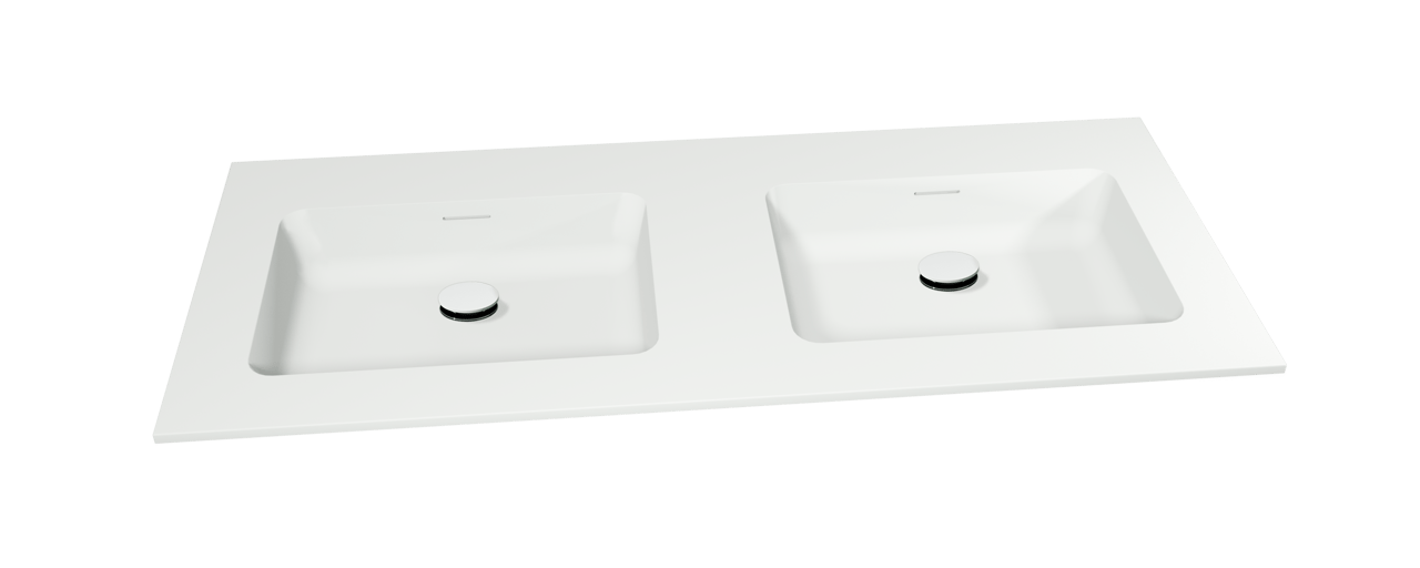 Storke Mata dubbele wastafel matte solid surface 120 x 52 cm, crepine inbegrepen
