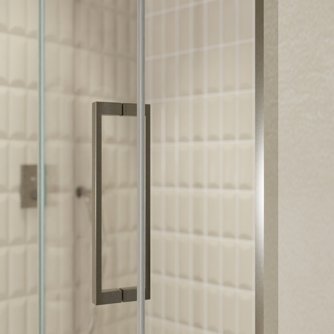 Balmani Senses Design Dusche Drehtür, Links, 140 cm x 210 cm, Klarglas, Profil Brushed GunMetal, inklusive Coating