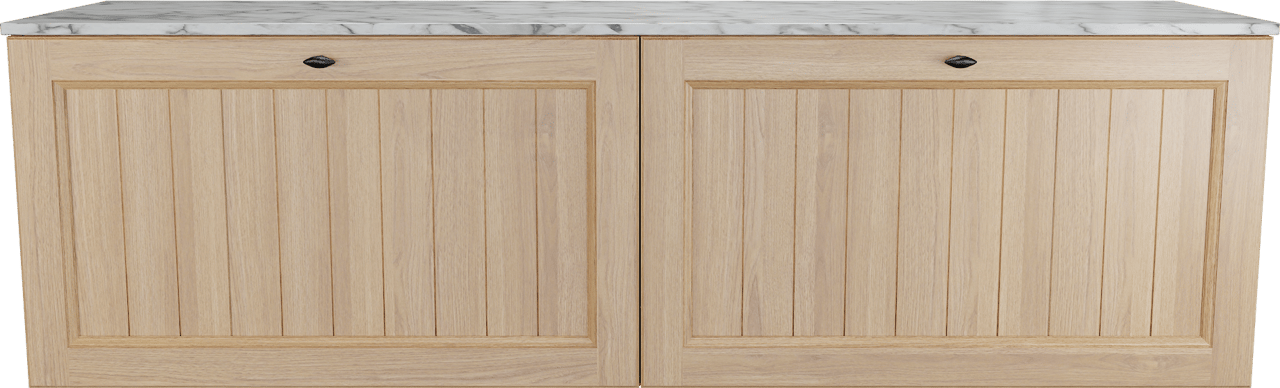 Balmani Lemon zwevend badkamermeubel 180 x 55 cm, fineer natuur eik met Stretto enkel of dubbel tablet in carrara