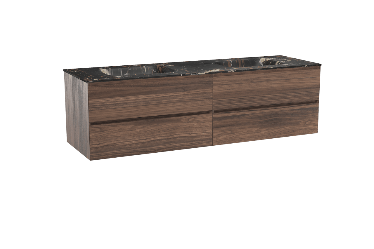 Balmani Mitra meuble salle de bains suspendu 180 x 55 cm noyer avec Tablo Arcato double vasque en marbre portoro gold