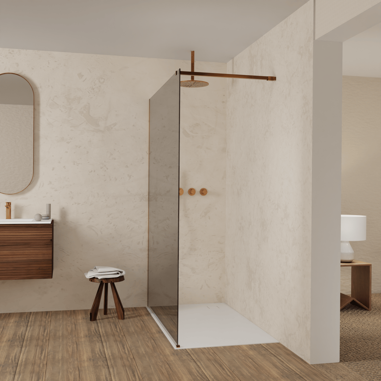 Balmani Modular inloopdouche: 140 x 200 cm, Reflex spiegelglas, Brushed Rosegold profielen