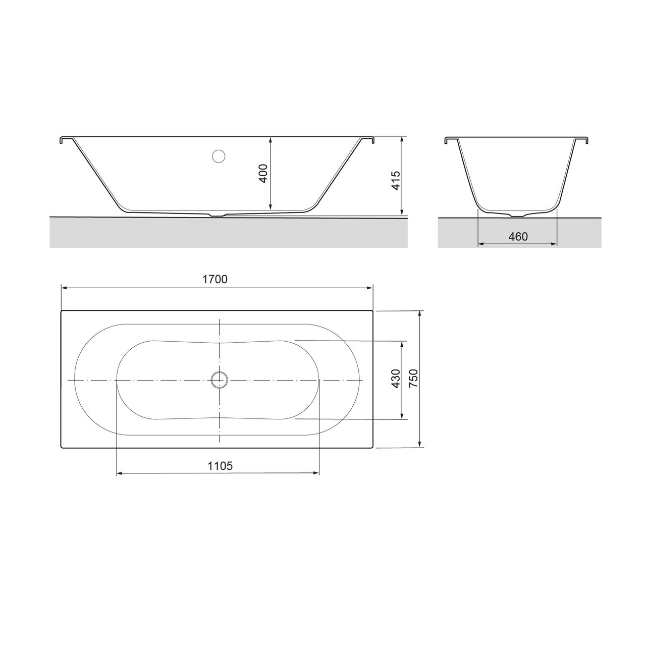 Luca Varess Snello tweepersoons inbouwbad 170 x 75 cm acryl mat wit