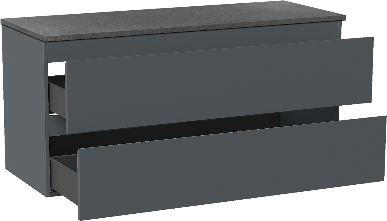 Linie Lado zwevend badmeubel 120 x 46 cm blauw antraciet met Lado enkel of dubbel wastafelblad in melamine grijze leisteen