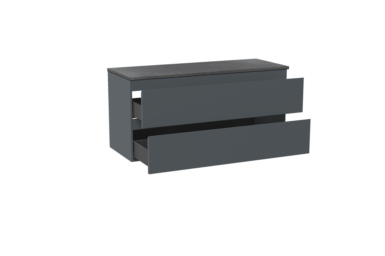 Linie Lado meuble salle de bains suspendu 120 x 46 cm bleu anthracite avec Lado tablette simple ou double en mélaminé ardoise gris