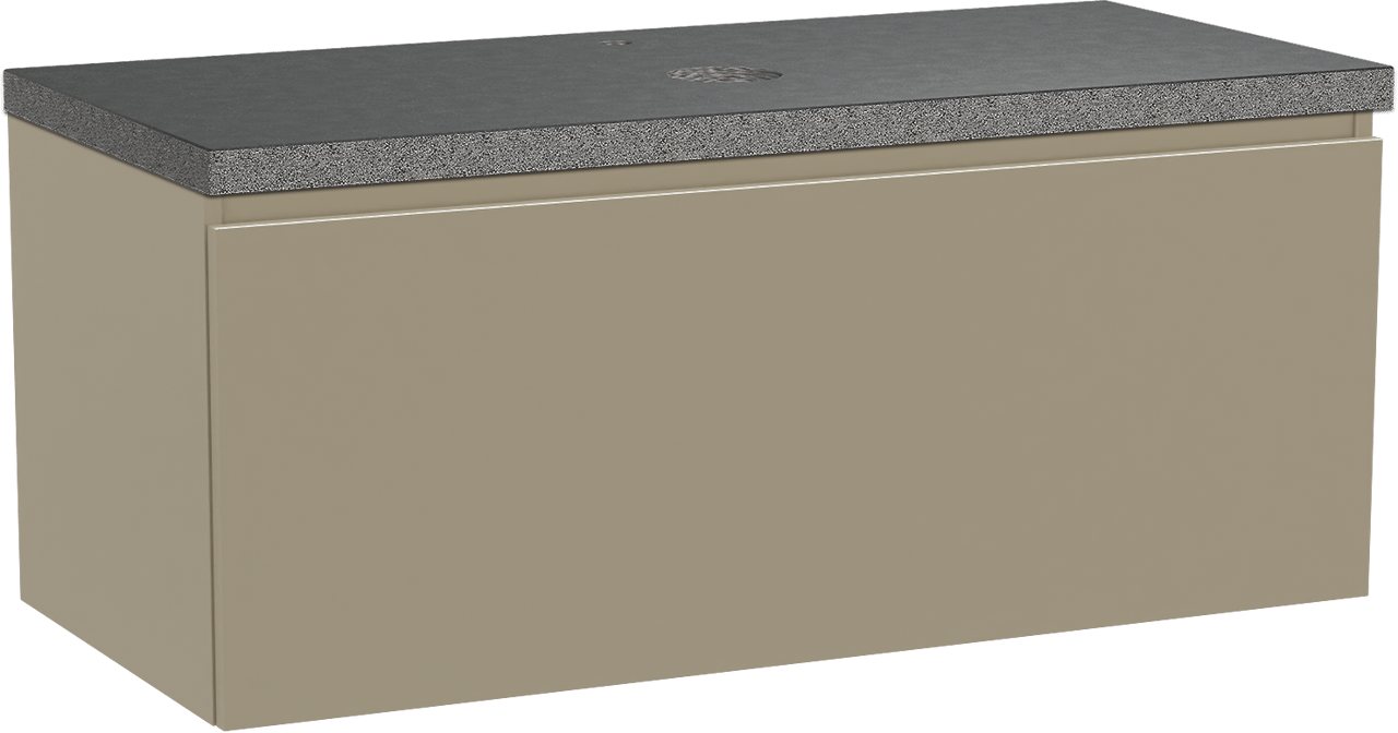 Balmani Sfera hängendes Möbelstück Set: 120 x 55 cm, Dune, mit Rock Einzel Waschtischplatte, Schwarzes Granit