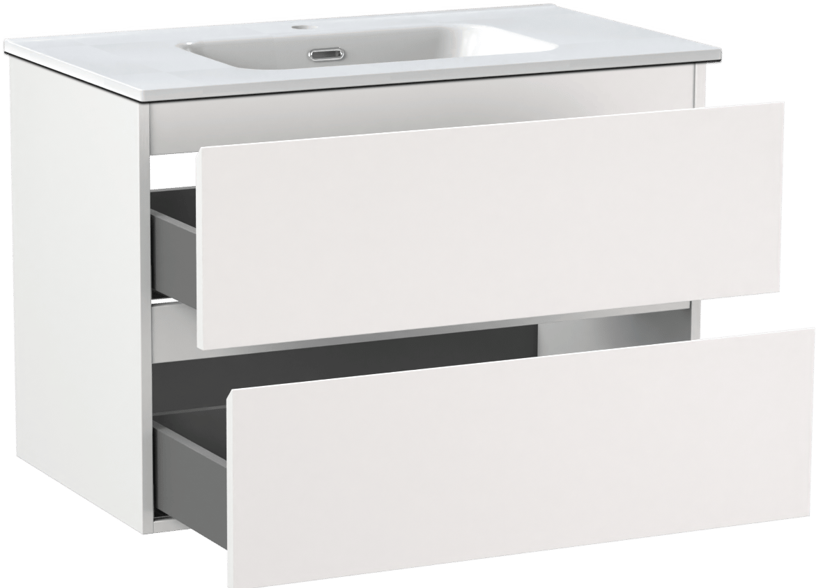 Linie Lado meuble salle de bains suspendu 80 x 46 cm blanc mat avec Baro plan simple en porcelaine blanc brillant