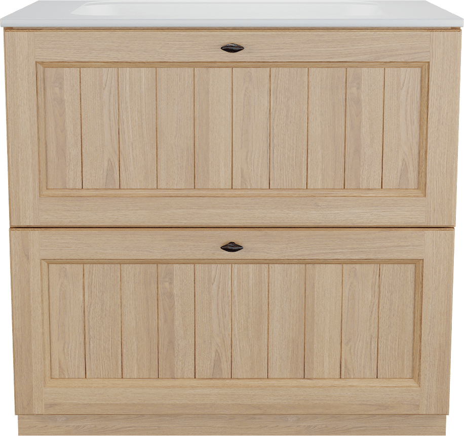 Balmani Lemon freistehendes Möbelstück Set: 90 x 55 cm, Naturbelassene Eiche Furnier, mit Tablo Strada Einzelwaschtisch, Weiß matt