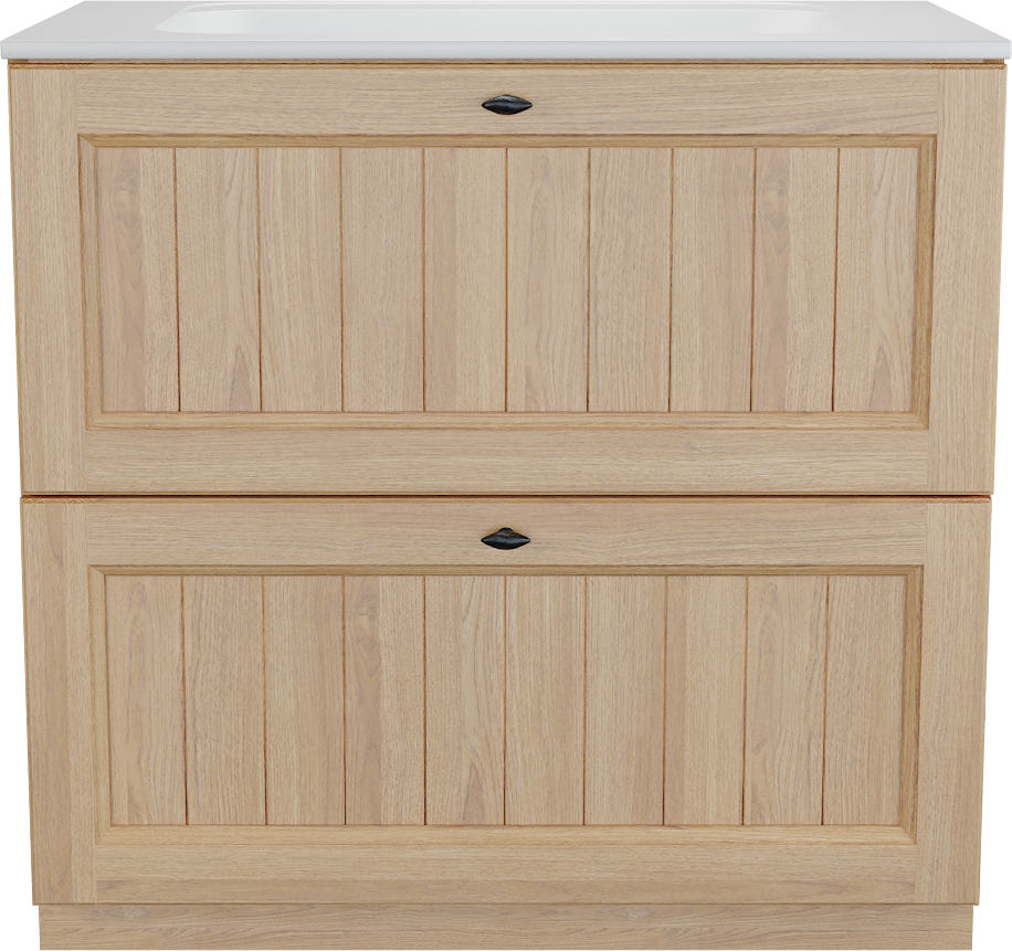 Balmani Lemon staand badkamermeubel 90 x 55 cm, fineer natuur eik met Tablo Strada enkele wastafel in mat wit