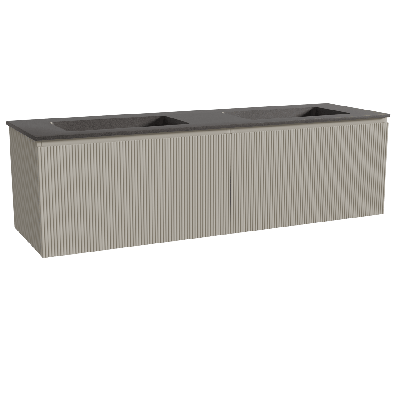 Storke Ribs hängendes Möbelstück Set: 170 x 52 cm, Seidengrau, mit Scuro Doppelwaschtisch, Quarz, Schwarz matt, Vertikale symmetrische gerade Rippe