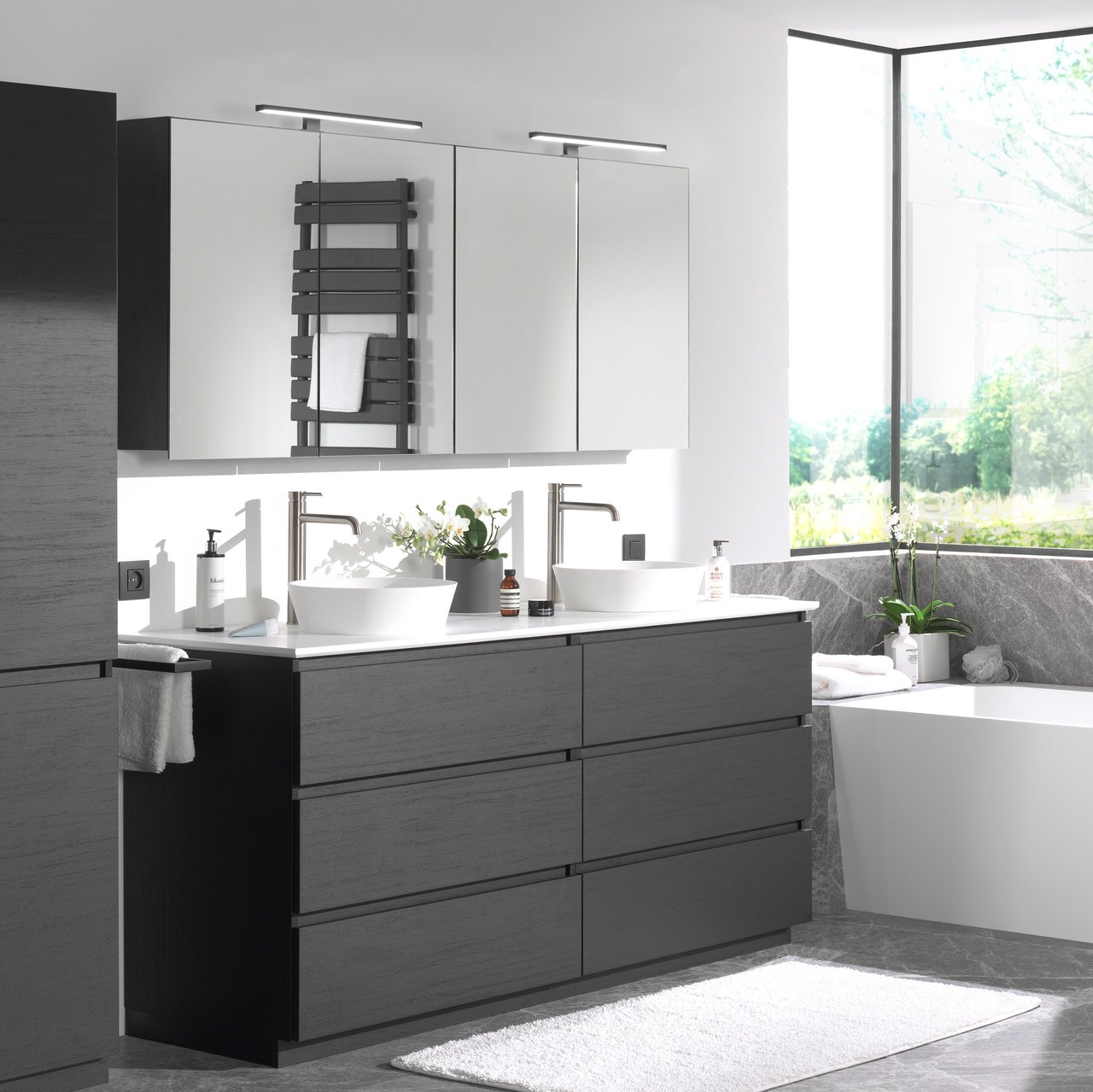 Balmani Lucida Spiegelschrank Bad: 90 x 72 cm, Eiche Schwarz