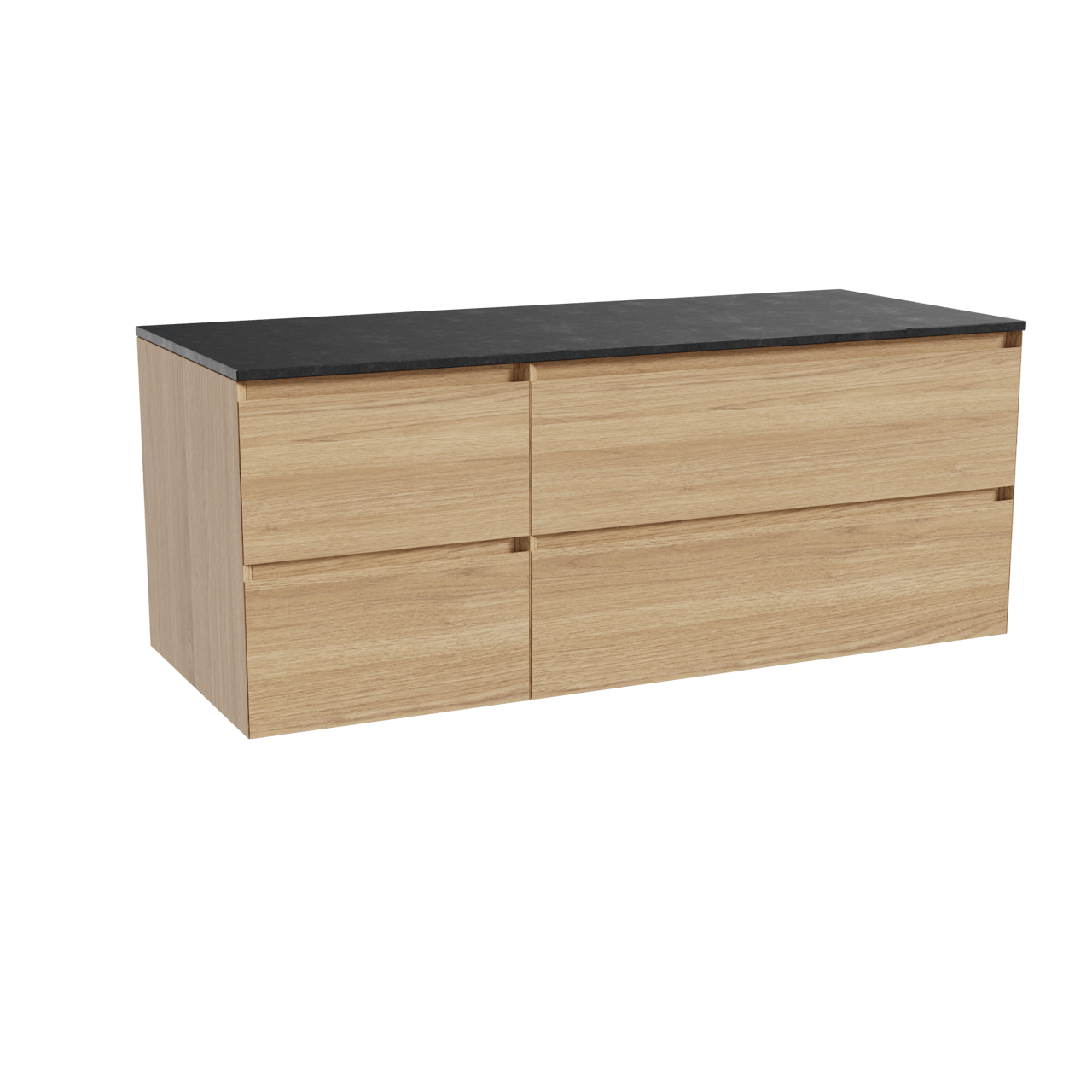 Balmani Mitra meuble salle de bains suspendu 135 x 55 cm chêne naturel avec Stretto tablette simple ou double en granit noir