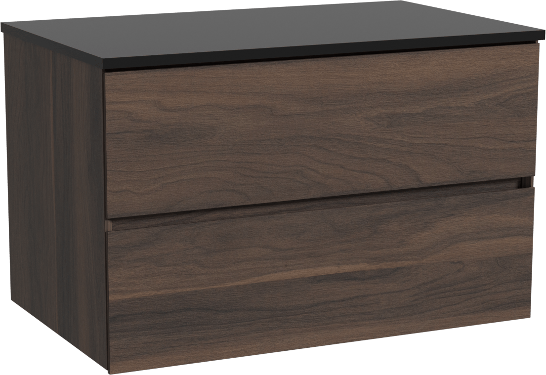 Storke Edge meuble salle de bains suspendu 85 x 52 cm noyer avec Panton tablette simple en mdf enduit de poudre noir mat