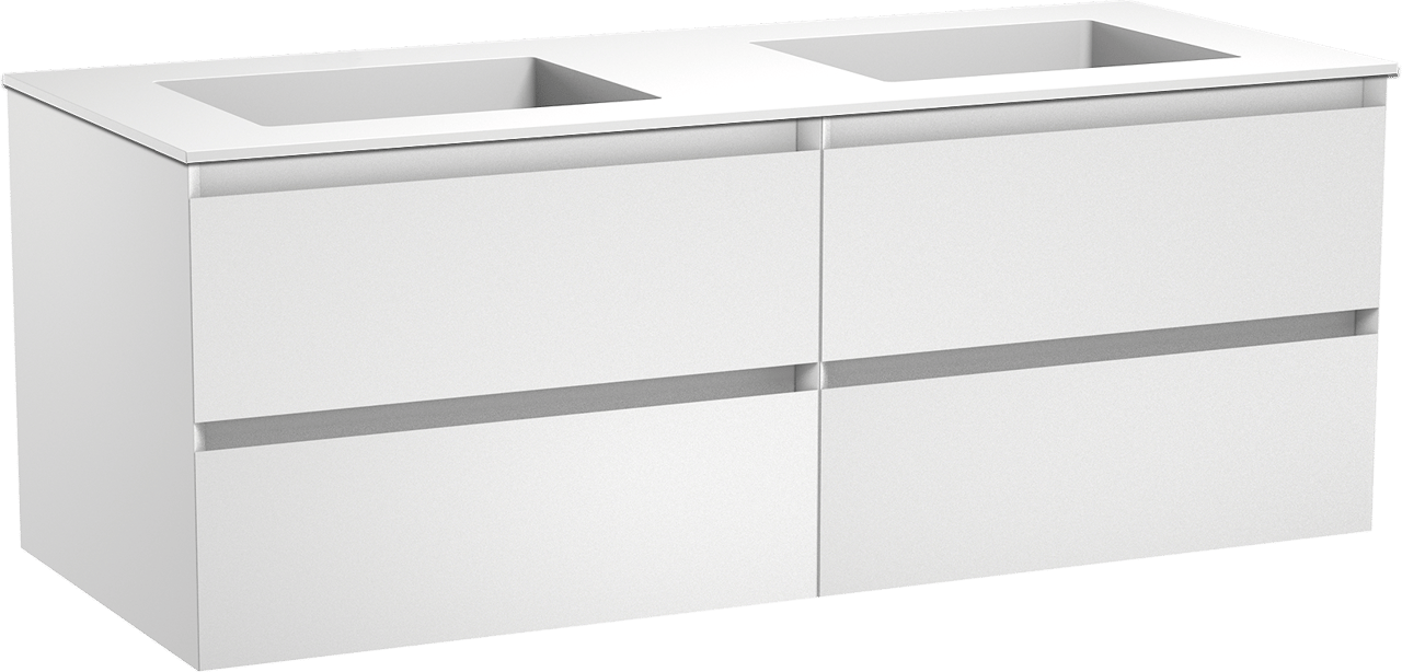 Balmani Mitra meuble salle de bains suspendu 135 x 55 cm blanc mat avec Tablo Stretto double vasque en solid surface blanc mat