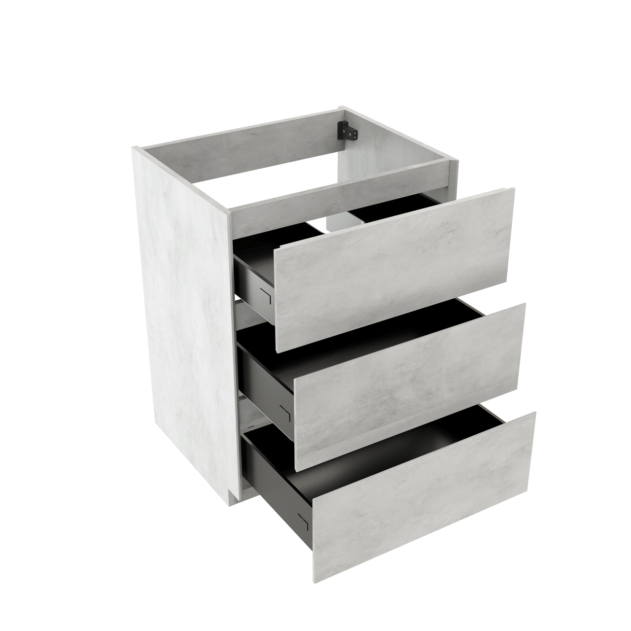 Storke Edge stehender Bad-Unterschrank, 65 x 52 cm, Beton silbergrau, 3 Schubladen