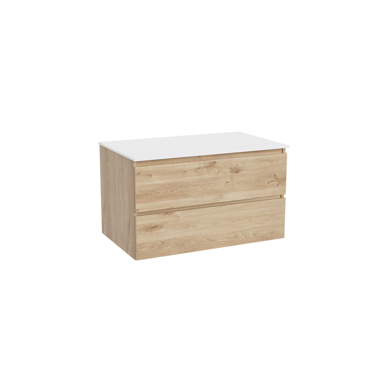 Balmani Lucida meuble salle de bains suspendu 90 x 55 cm chêne brut avec Stretto tablette simple en solid surface blanc mat