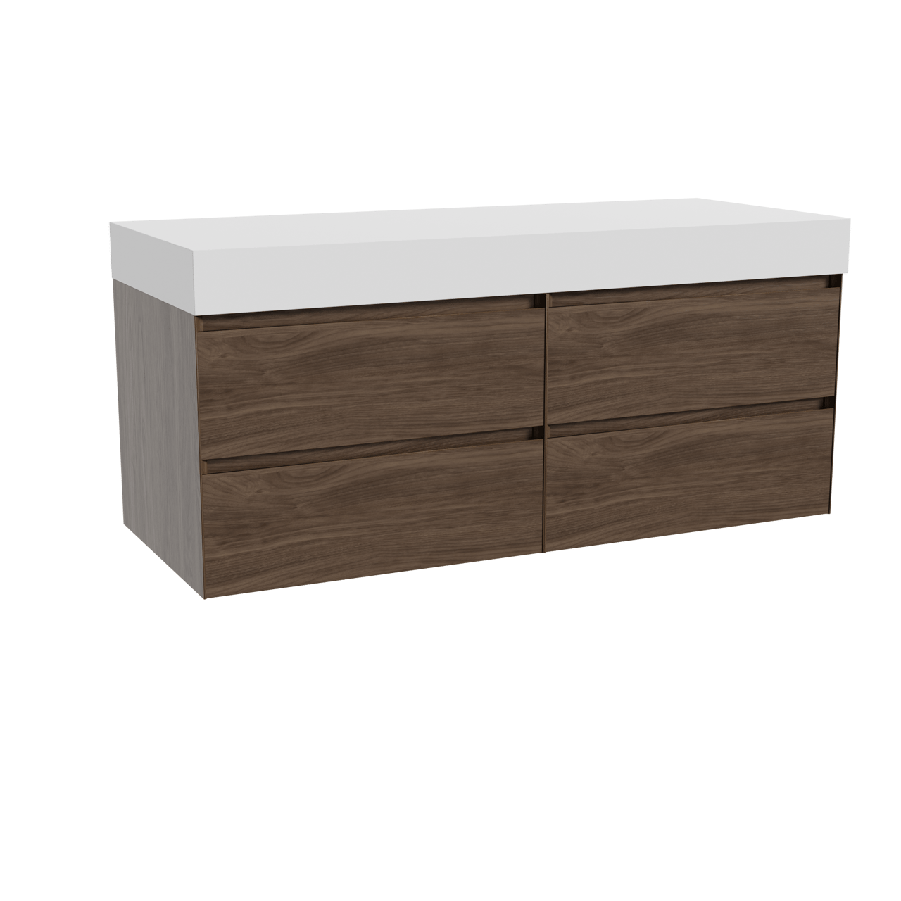 Balmani Mitra meuble salle de bains suspendu 135 x 55 cm noyer américain avec Dominus tablette simple ou double en solid surface blanc mat