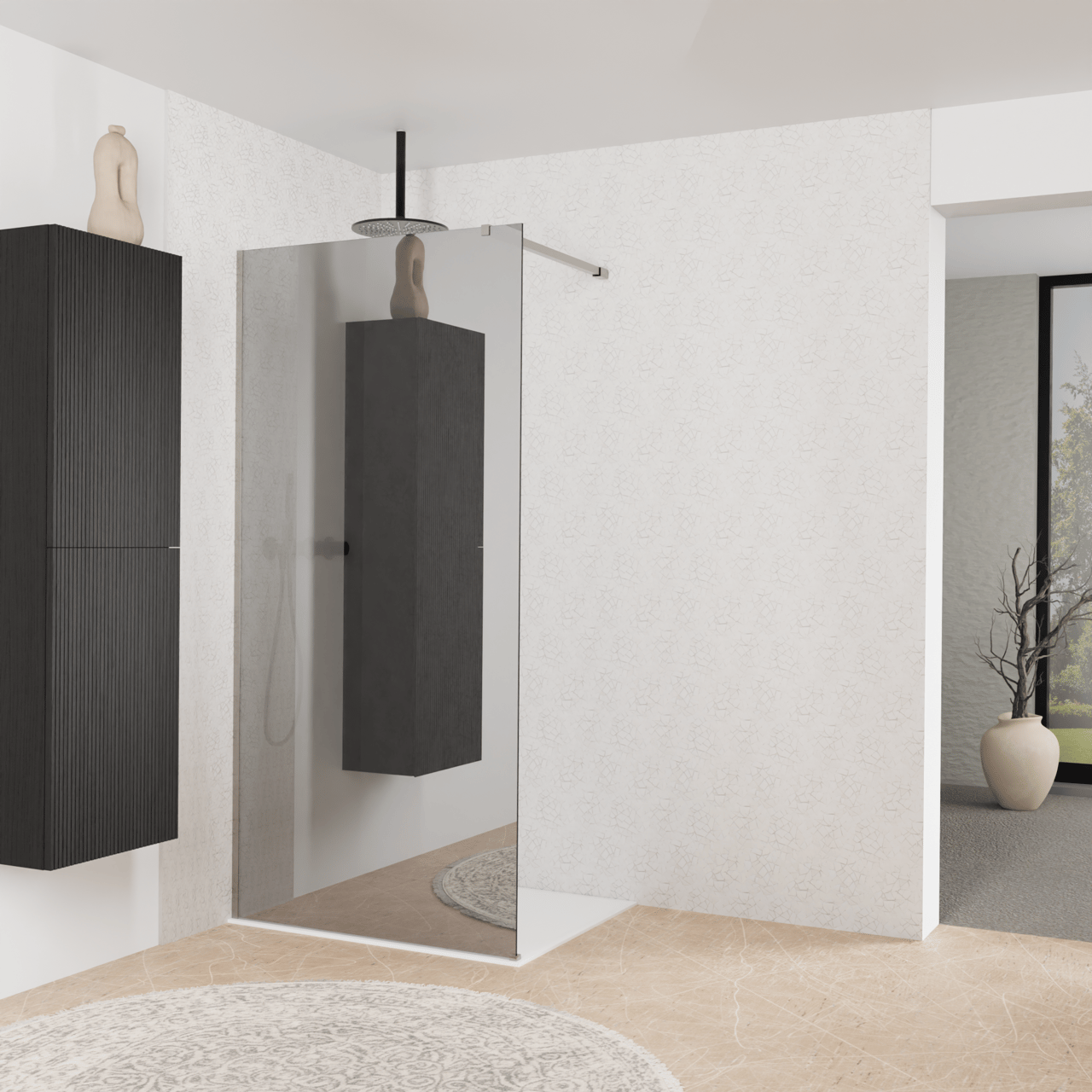 Balmani Modular douche à l'italienne: 100 x 200 cm, Miroir Reflex, avec coating, Profil Brushed Inox