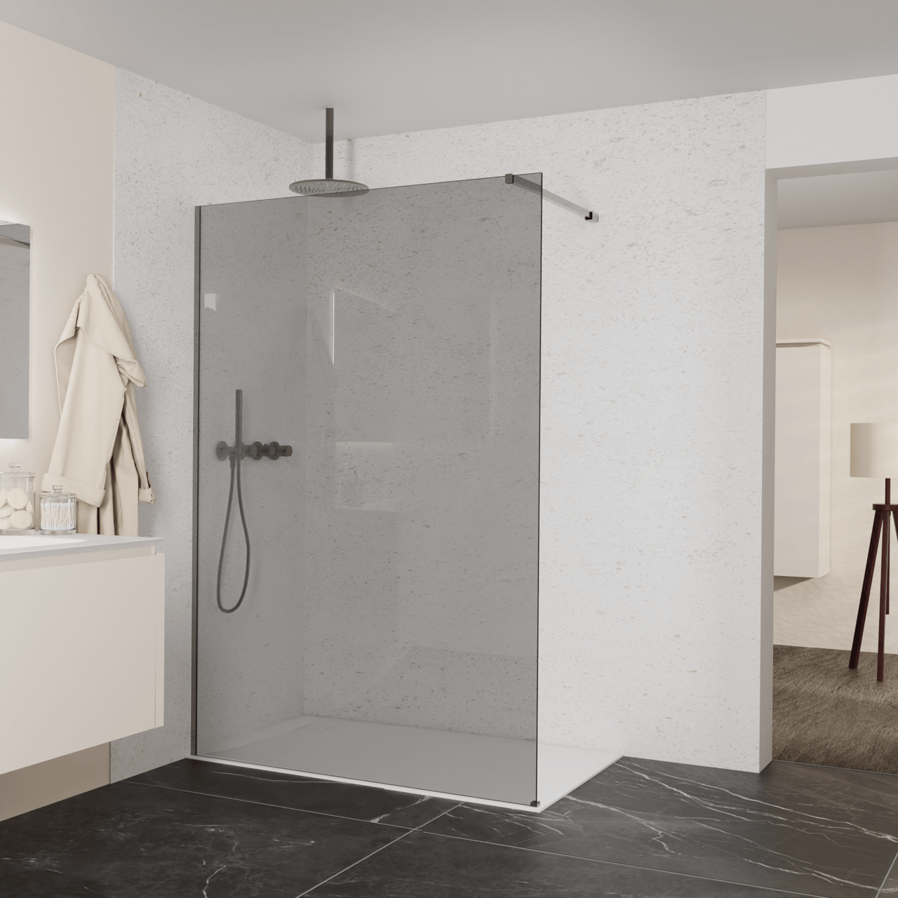 Balmani Modular inloopdouche: 140 x 200 cm, Rookglas, Brushed GunMetal profielen