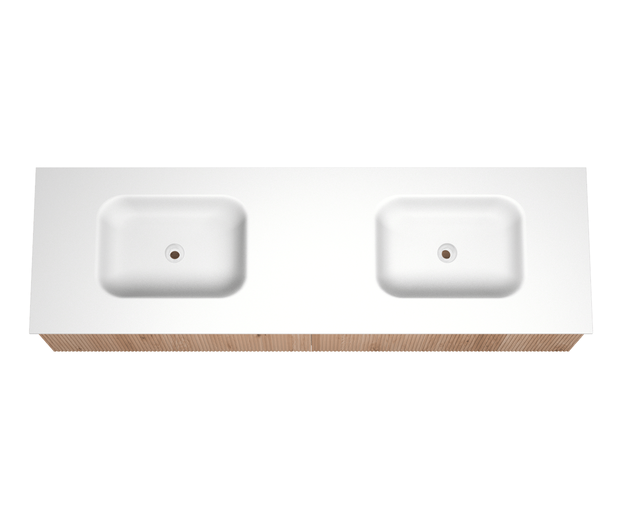 Balmani Forma meuble salle de bains suspendu 180 x 55 cm chêne naturel avec Tablo Arcato double vasque en solid surface blanc mat Nervure droite symétrique verticale