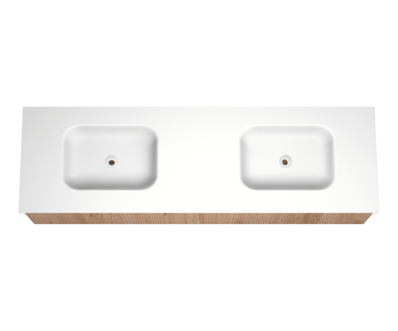 Balmani Forma meuble salle de bains suspendu 180 x 55 cm chêne naturel avec Tablo Arcato double vasque en solid surface blanc mat Nervure droite symétrique verticale