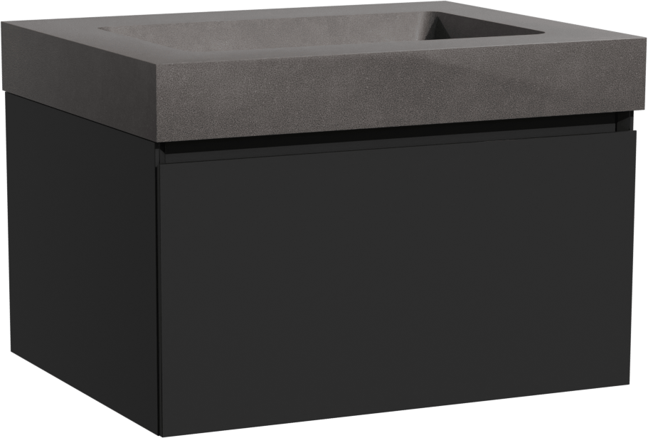 Storke Edge zwevend badmeubel 65 x 52 cm mat zwart met Scuro High enkele wastafel in kwarts mat zwart