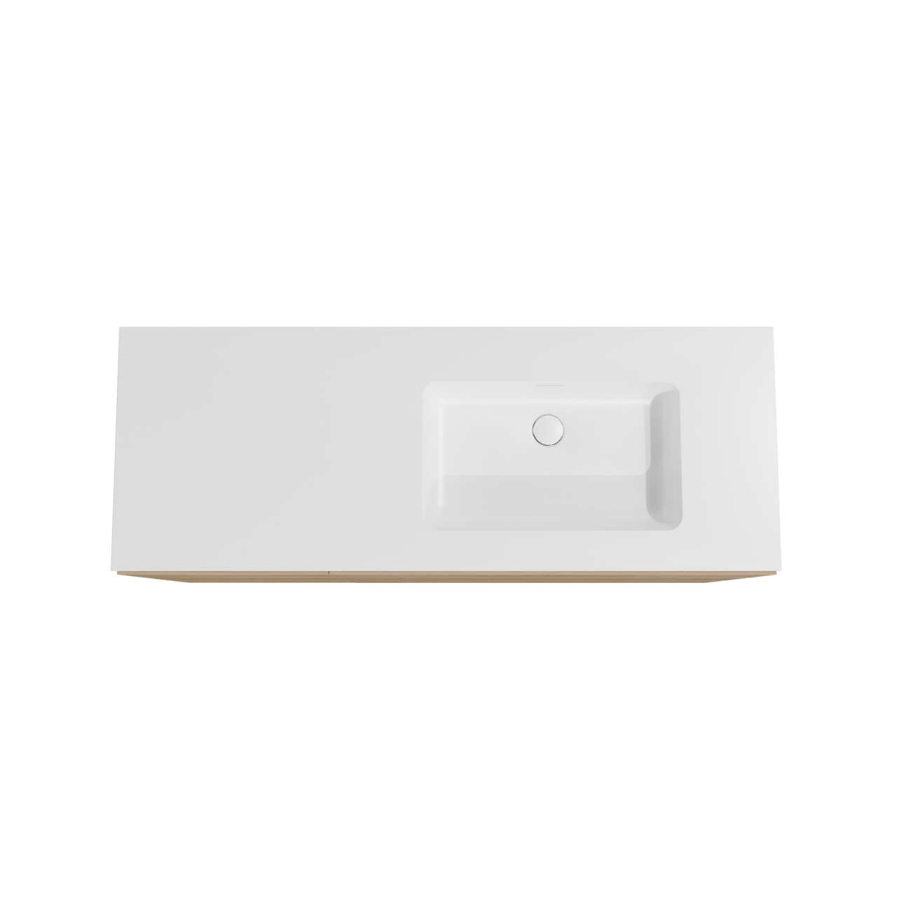 Storke Edge meuble salle de bains à poser 140 x 52 cm chêne brut avec Mata plan vasque asymétrique à droite en solid surface blanc mat