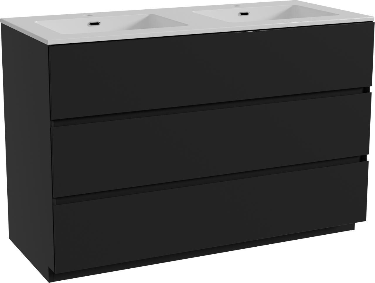 Storke Edge staand badmeubel 120 x 52 cm mat zwart met Diva dubbele wastafel in composietmarmer hoogglans wit