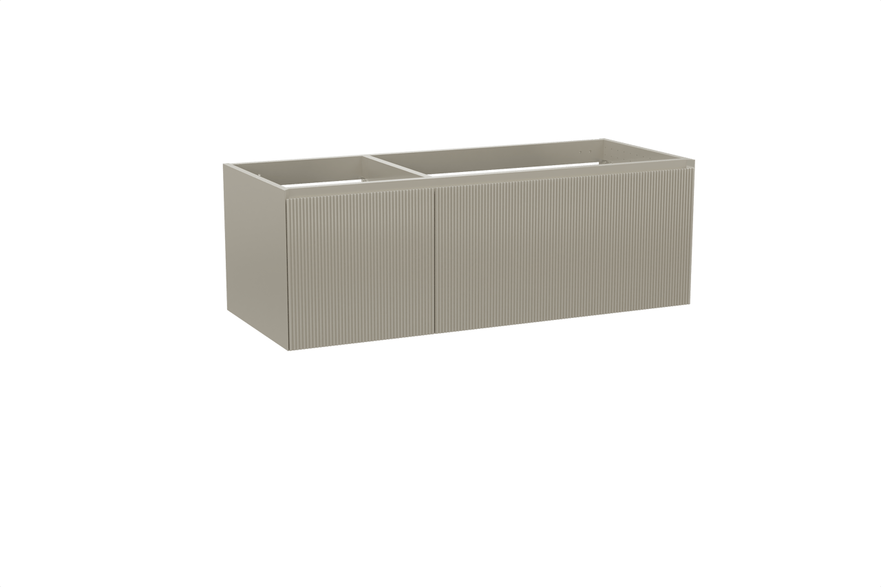 Balmani Fila hängender Waschbeckenunterschrank: 135 x 55 cm, asymmetrisch rechts, Stein Grau, 4 Schubladen