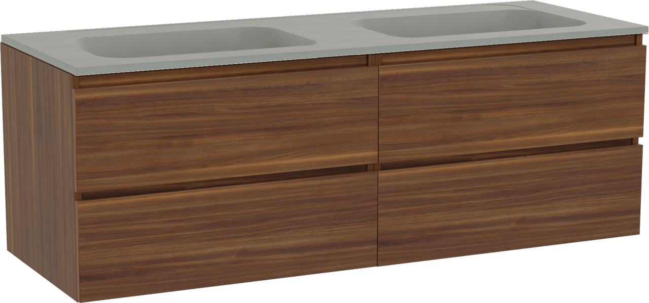 Balmani Lucida meuble salle de bains suspendu 150 x 55 cm noyer américain avec Tablo Strada double vasque en marbre composite soie grise