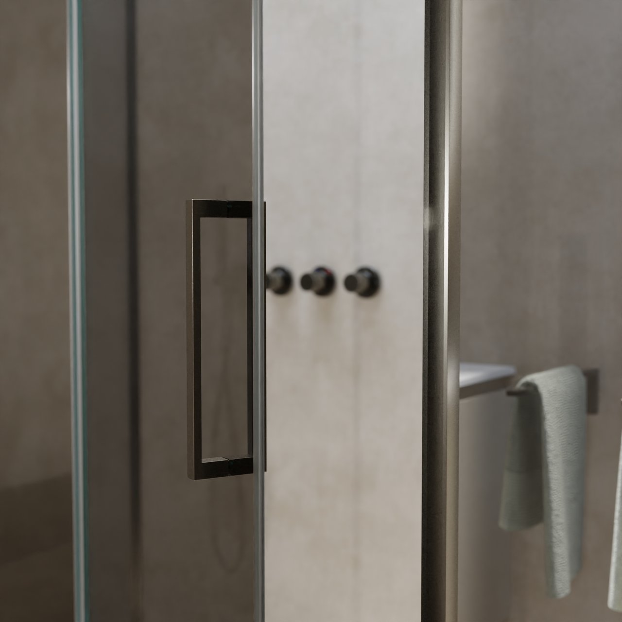 Balmani Senses Design douche en coin avec porte pivotante à gauche et paroi latérale fixe, 140 x 100 cm, Miroir Reflex, Profil Brushed GunMetal