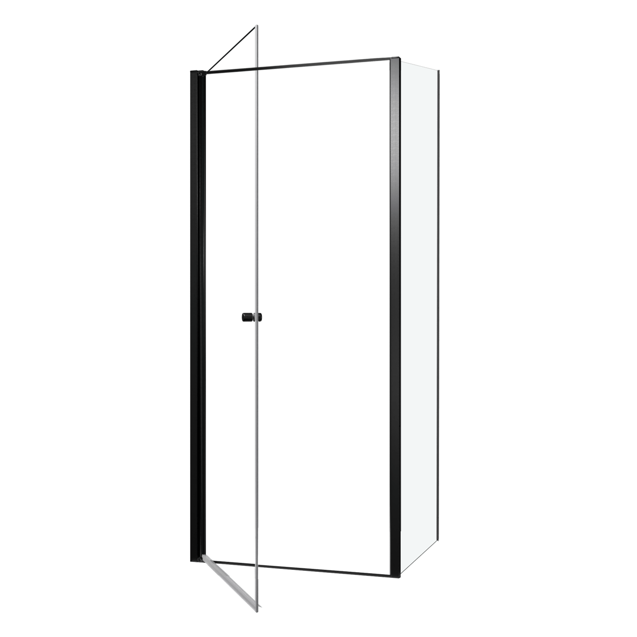 Luca Varess Kuresa coin-douche porte pivotante avec paroi latérale fixe 90 x 90 x 200 cm verre transparent et profil noir mat