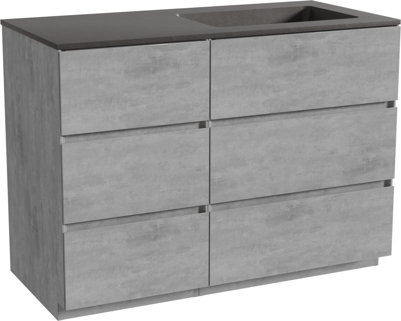 Storke Edge meuble salle de bains à poser 110 x 52 cm béton gris foncé avec Scuro plan vasque asymétrique à droite en quartz noir mat