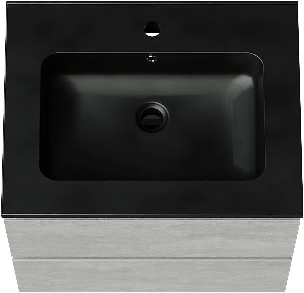 Linie Lado zwevend badmeubel 60 x 46 cm beton donkergrijs met Vano enkele wastafel in composietmarmer mat zwart