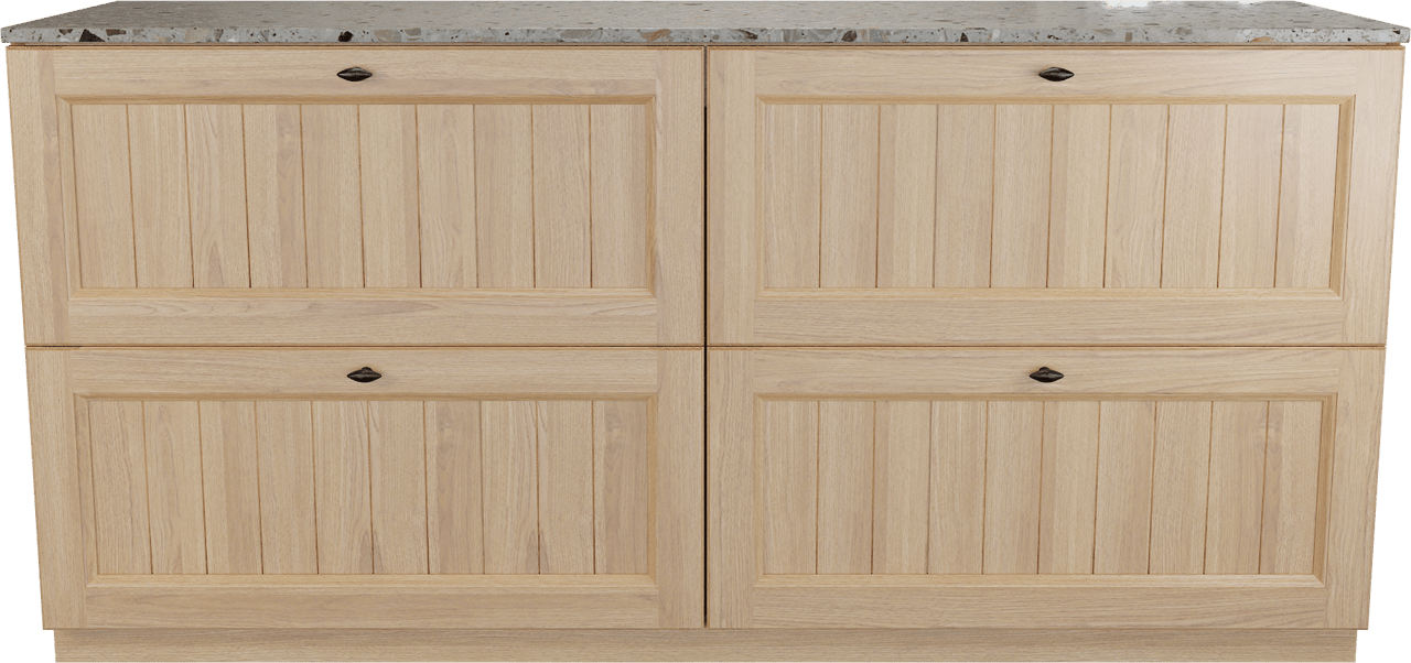 Balmani Lemon staand badkamermeubel 180 x 55 cm, fineer natuur eik met Stretto enkel of dubbel tablet in greige terrazzo