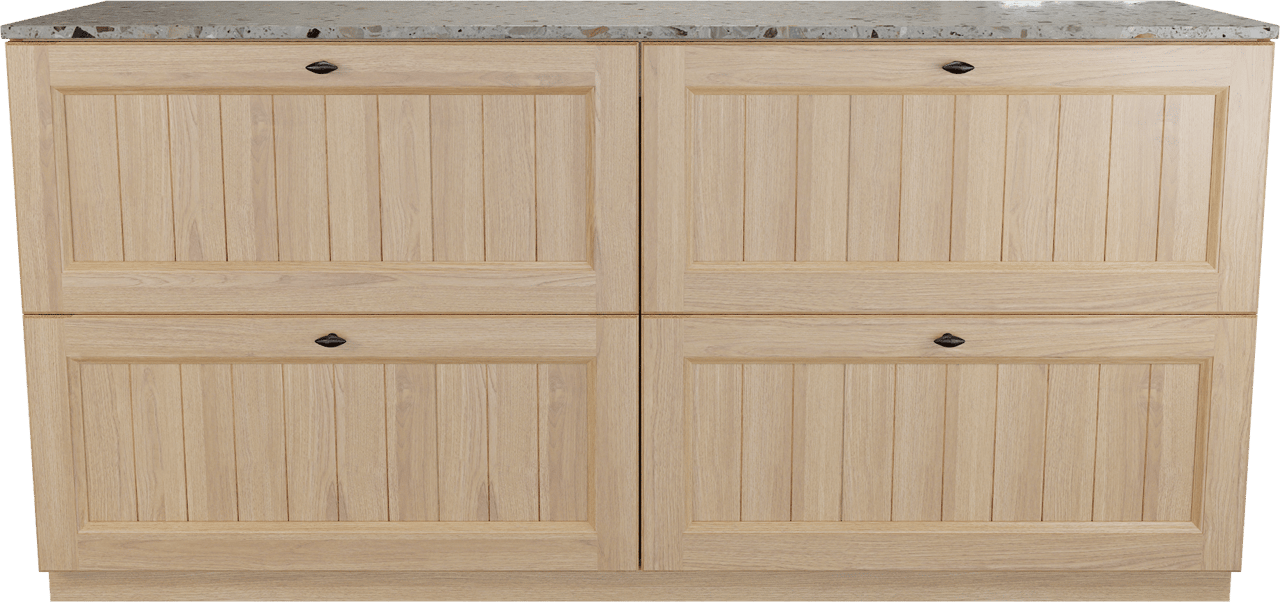 Balmani Lemon staand badkamermeubel 180 x 55 cm, fineer natuur eik met Stretto enkel of dubbel tablet in greige terrazzo