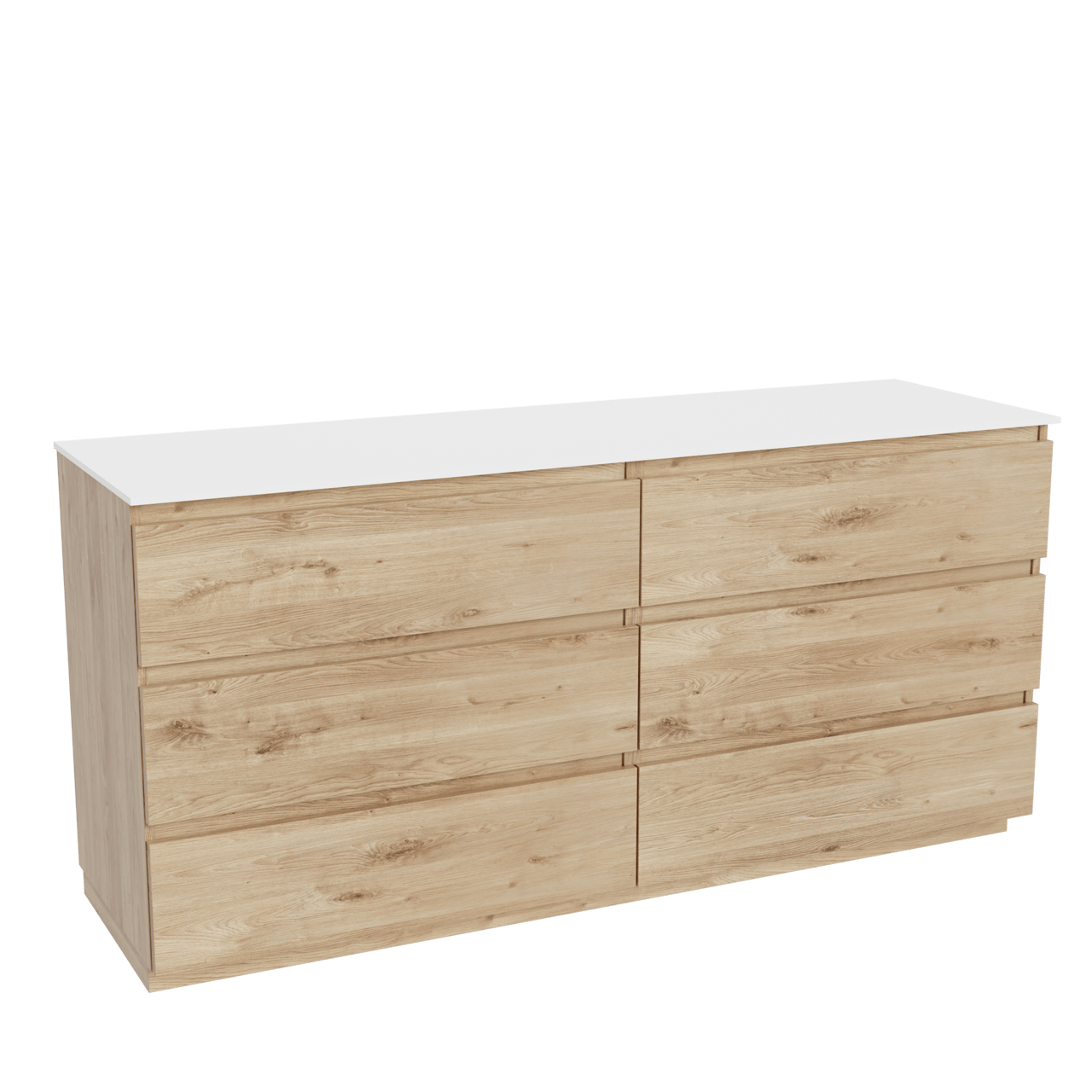 Balmani Lucida freistehendes Möbelstück Set: 180 x 55 cm, Rohe Eiche, mit Stretto Einzel- oder Doppel Waschtischplatte, Solid Surface Weiß matt