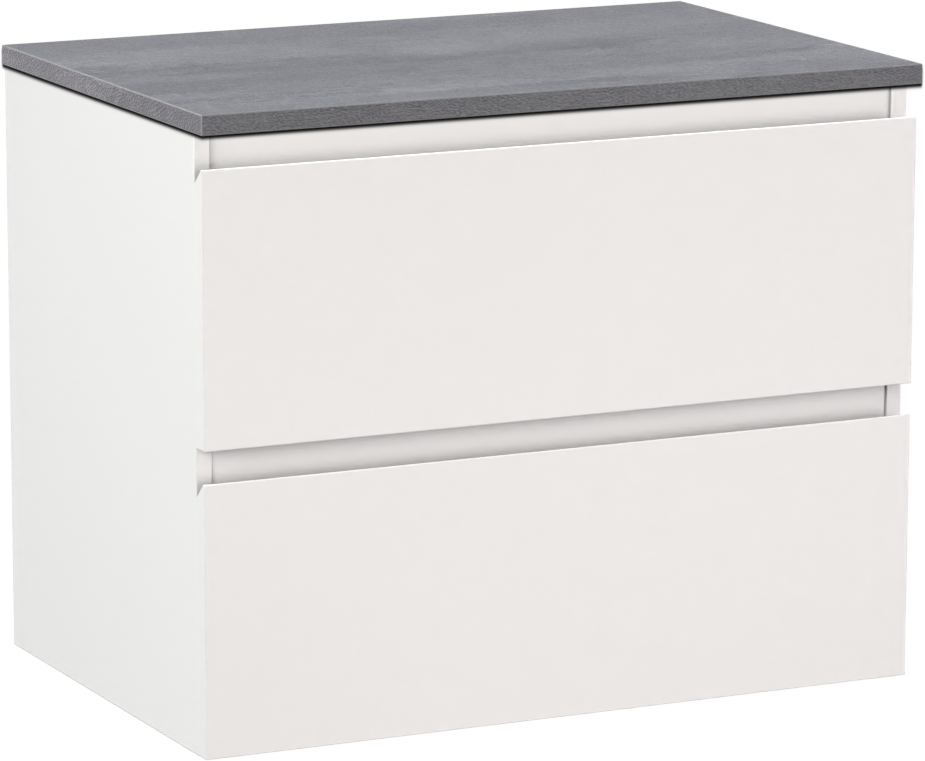 Linie Lado zwevend badmeubel 70 x 46 cm mat wit met Lado enkel wastafelblad in melamine beton donkergrijs